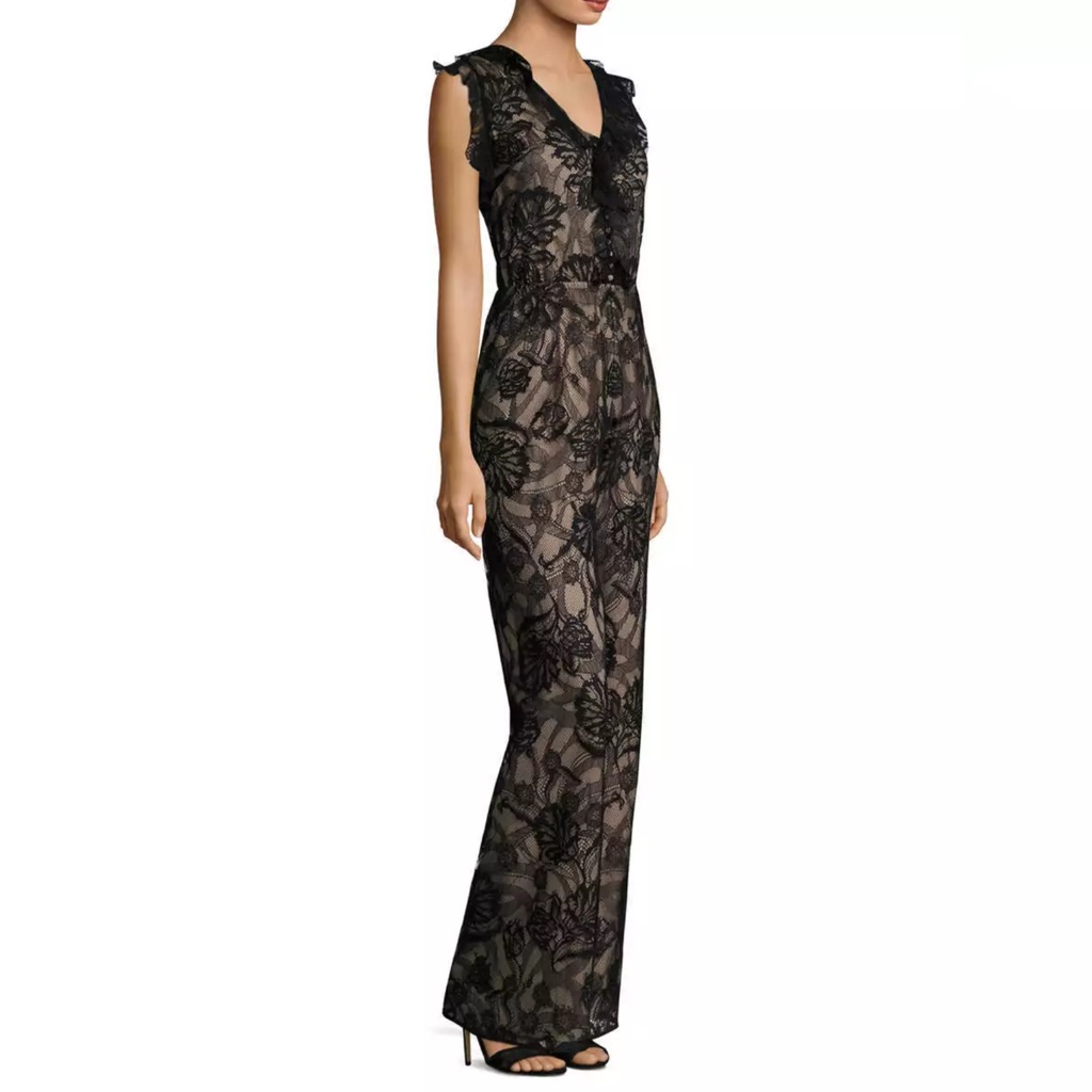 Alexis Lace Ruffle Jumpsuit Nude Underlay Sz Xs
